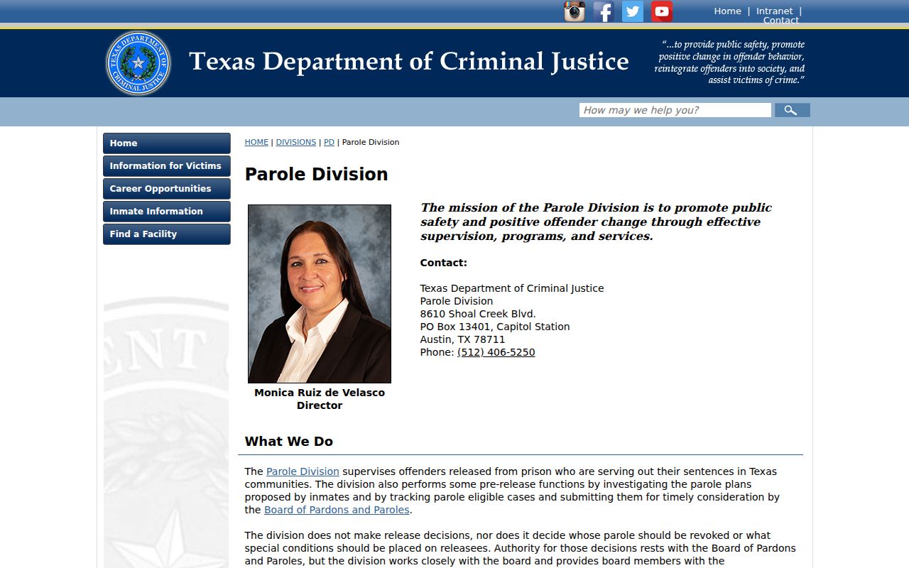 TDCJ Parole Division supervision information