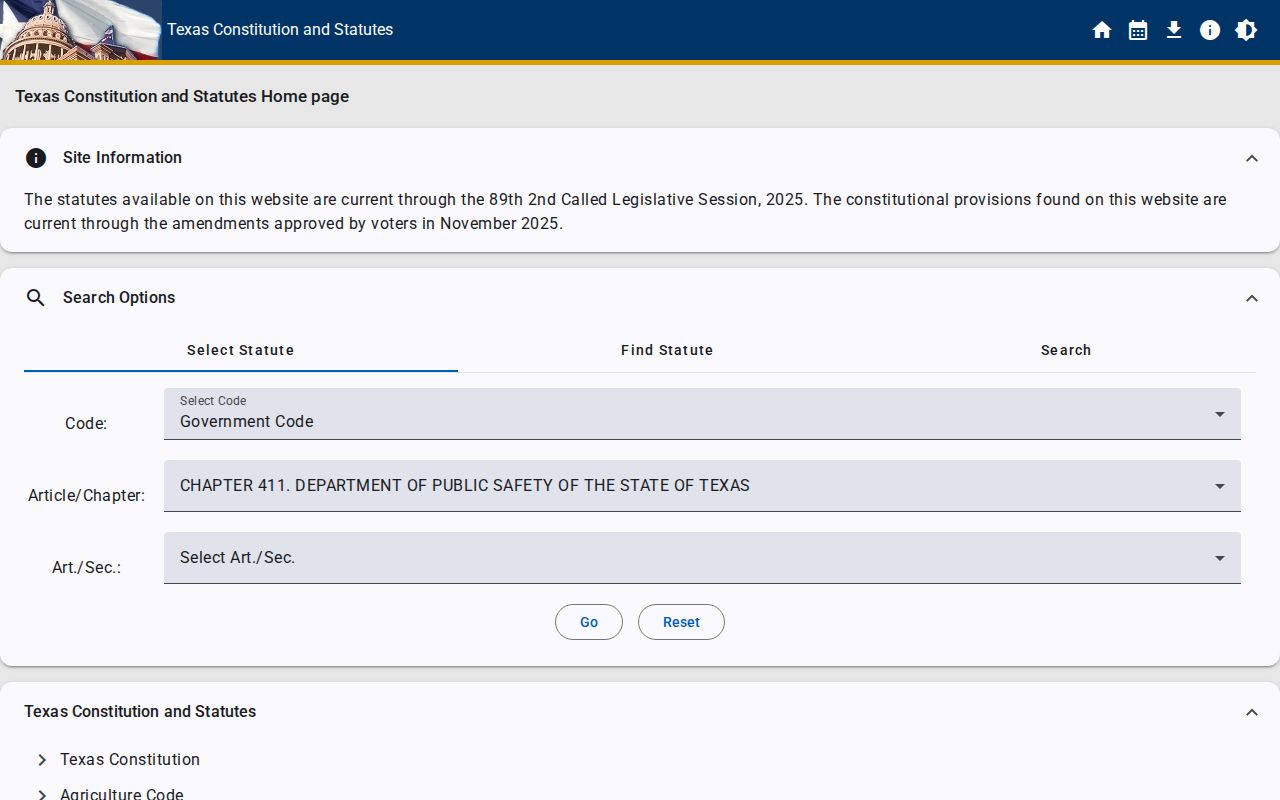 Texas Government Code Chapter 411 page supporting criminal-history access rules